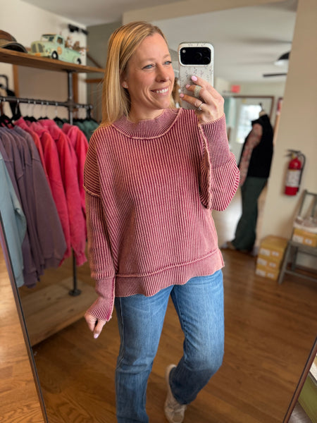 Cabernet Mineral Wash Side Slit Oversized Sweater