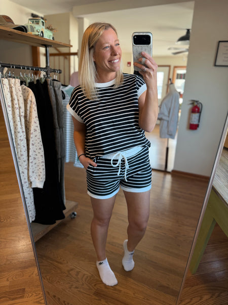 Black Stripe Tee & Shorts Set