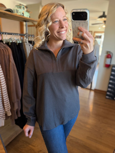 Charcoal Waffle Knit Half-Zip Sweatshirt