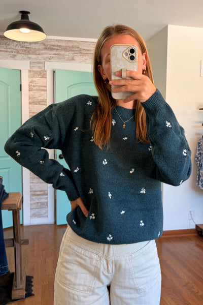 Embroidered Dot Knit Sweater