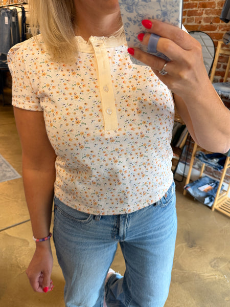 Ivory & Peach Floral Short Sleeve Knit Top