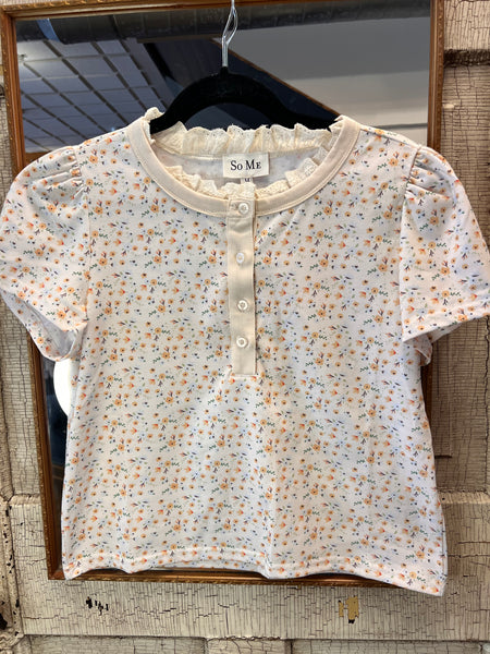 Ivory & Peach Floral Short Sleeve Knit Top