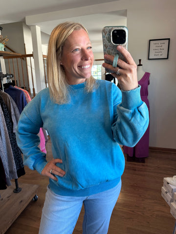 Blue Sky Acid Washed Fleece Oversized Pullover