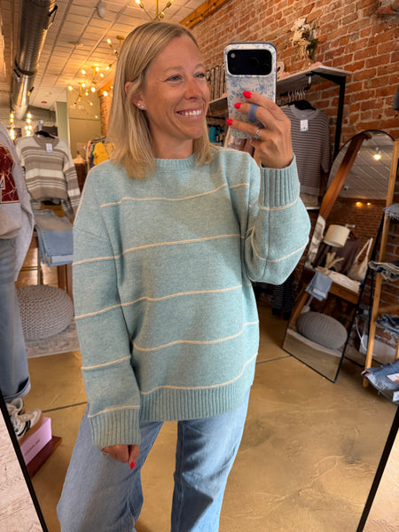 Blue Striped Drop Shoulder Sweater