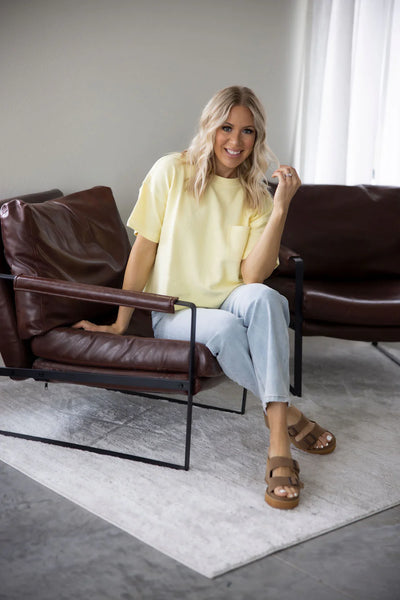 Butter Yellow Ribbed Pocket Tee