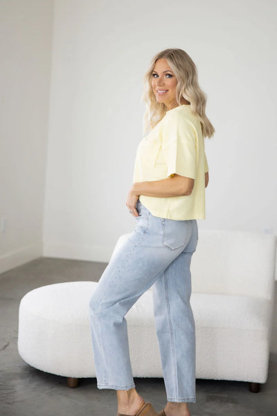 Butter Yellow Ribbed Pocket Tee