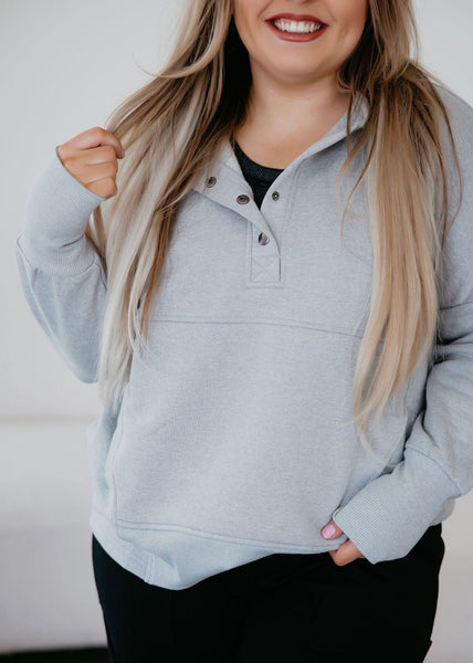 Heather Grey Button Hooded Pullover