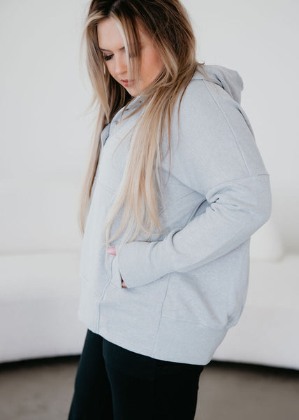 Heather Grey Button Hooded Pullover