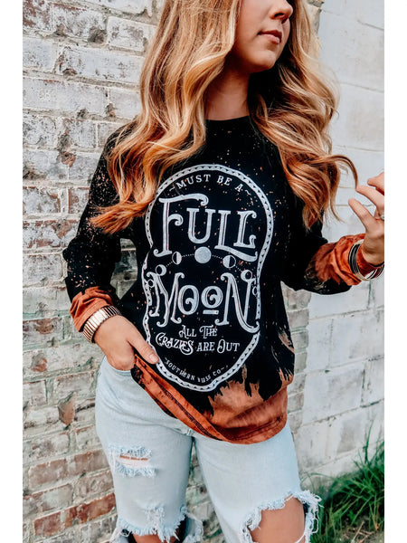 Full Moon Bleached Long Sleeve Graphic Tee