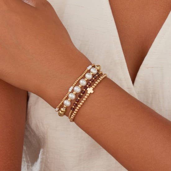 Amethyst Pearl Chain Stretch Bracelet