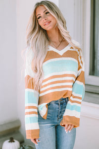 Mint & Orange Stripe Color-Block Sweater