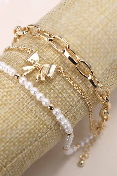 Bow & Pearls Trio Bracelet Set