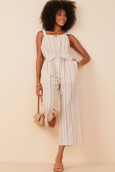 Taupe Stripe Belted Cropped Jumper