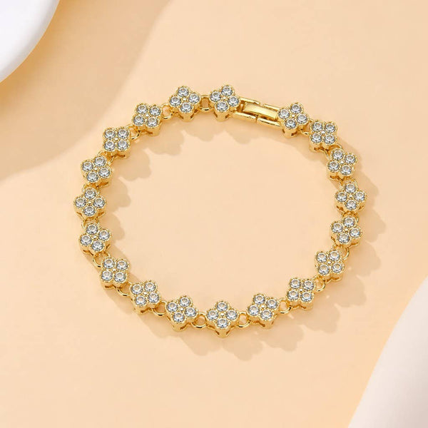 Dainty Gold-Tone Quatrefoil Crystal Bracelet - More Colors!