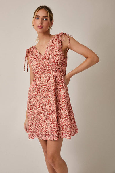 Taupe & Ruse Sleeveless Tie Mini Dress