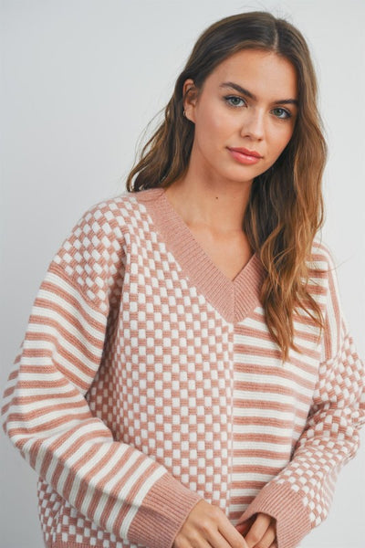 Dusty Mauve Checkered Sweater