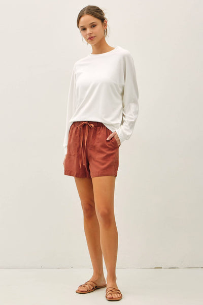 Dark Rust Pull On Tencel Shorts