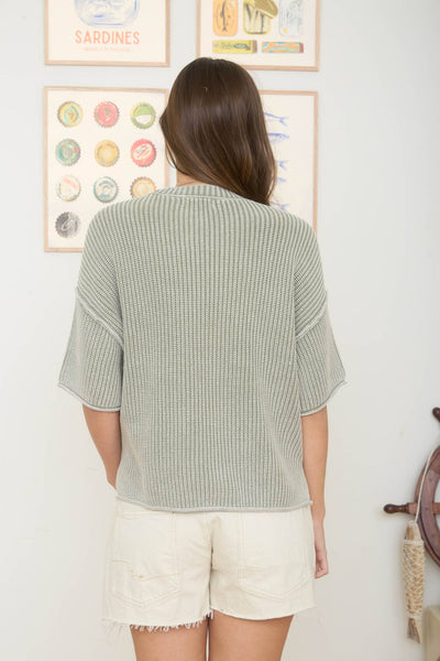 Light Olive Mineral Wash Short Sleeve Knit Top