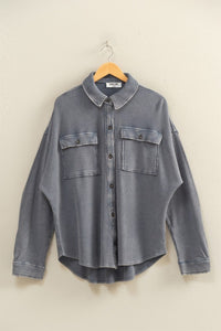 Dusty Navy Oversized Mineral Washed Waffle Shacket