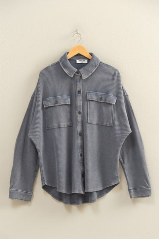 Dusty Navy Oversized Mineral Washed Waffle Shacket