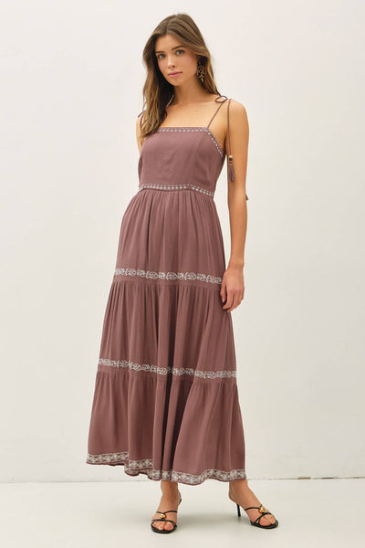 Cocoa Embroidery Tiered Maxi Dress