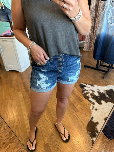 Kan Can Button Fly High-Rise Shorts