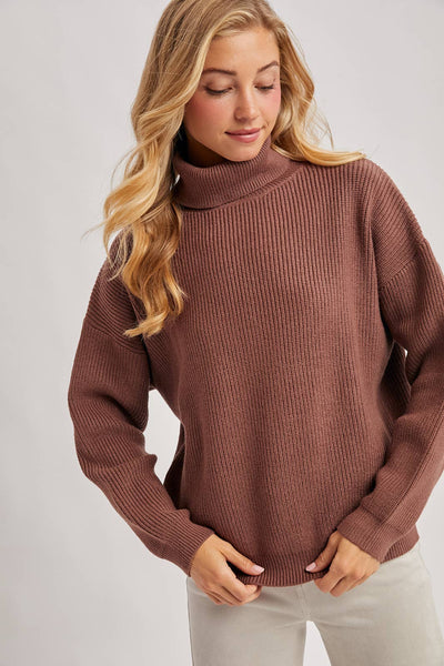 Mocha Ribbed Turtleneck Sweater