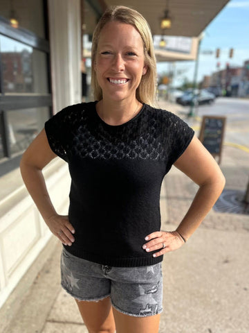 Black Knit Short Sleeve Sweater
