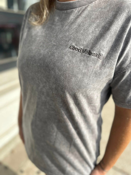 Charcoal Good Vibes Mineral Wash Tee