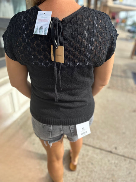 Black Knit Short Sleeve Sweater