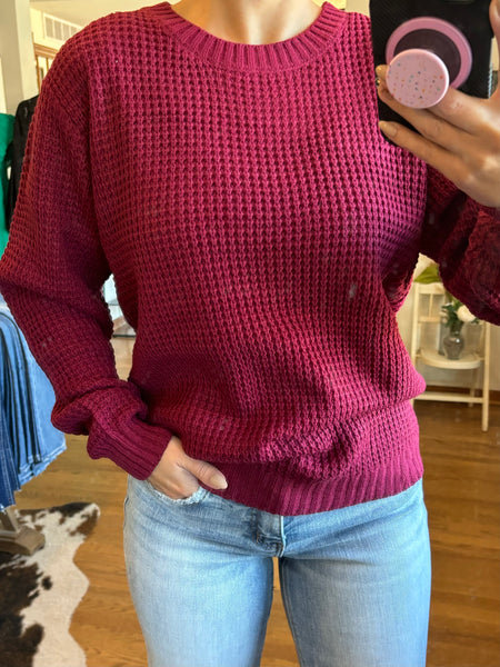 Wine Waffle Knit Sweater