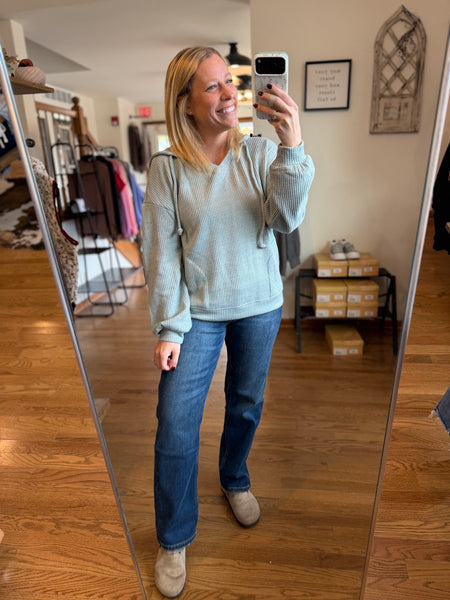 Aqua Corded Knit Hooded Top