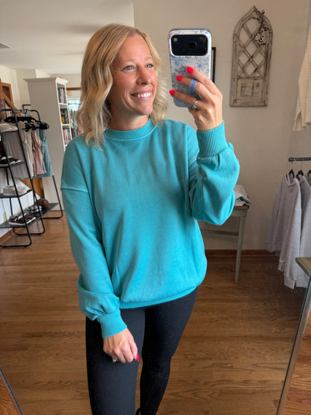 Turquoise Fleece Oversized Pullover
