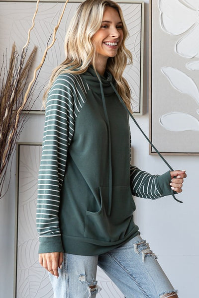 Olive Stripe Hooded Sweatshirt