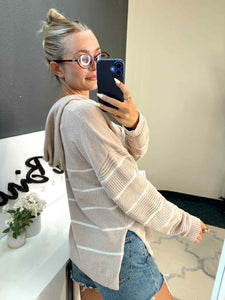 Taupe & Cream Stripe Hooded Sweater