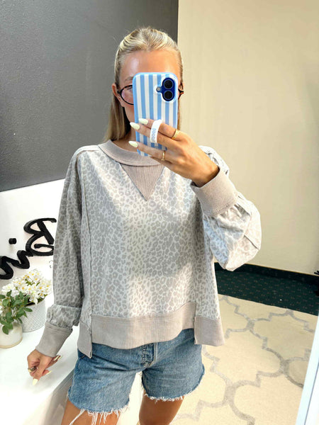 Grey Leopard Print Sweater