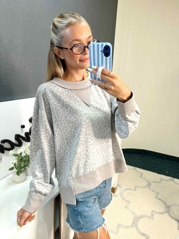 Grey Leopard Print Sweater