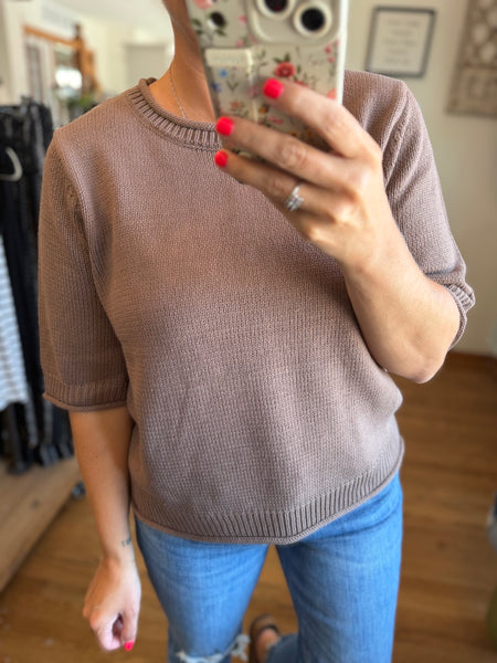 Mocha Half Sleeve Sweater Knit Top