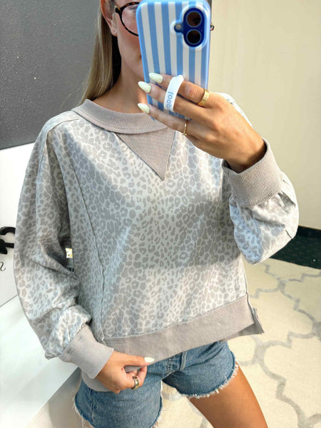 Grey Leopard Print Sweater