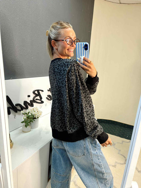 Charcoal & Black Leopard Print Sweater