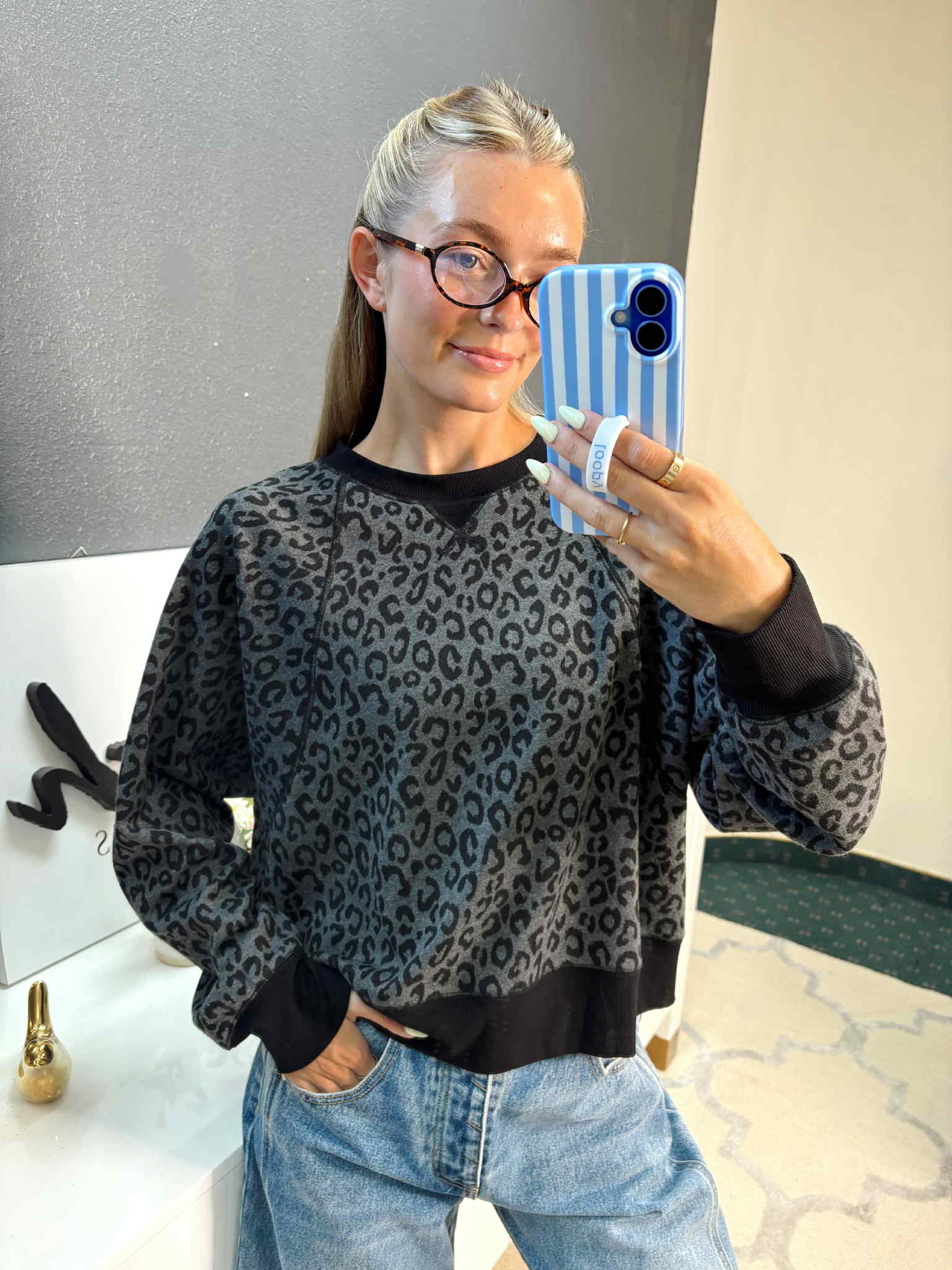 Charcoal & Black Leopard Print Sweater