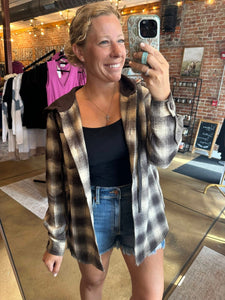 Honey Brown Plaid Hooded Shacket