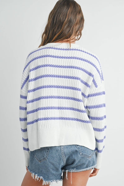 Ivory & Lavender Striped Knit Sweater