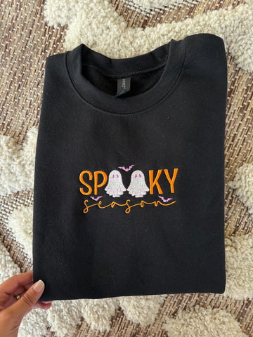 Black Spooky Season Ghosts Embroidered Sweatshirt