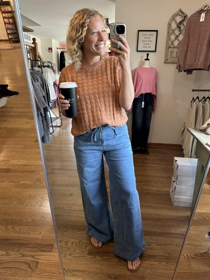 Elastic Waist Wide Leg Denim Jeans