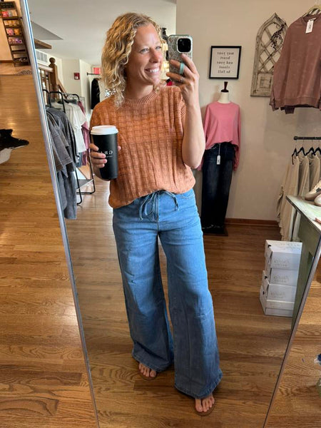 Elastic Waist Wide Leg Denim Jeans