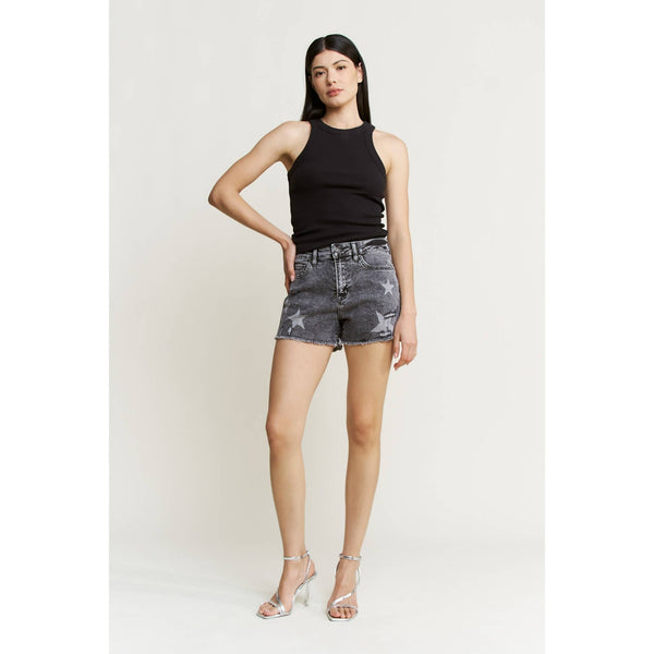 Mica Black Star Acid Wash High Rise Shorts