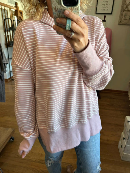 Dusty Lavender Stripe Oversized Hoodie With Thumbholes