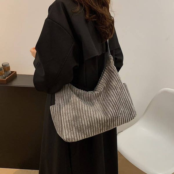 Corduroy Quilted Shoulder Tote Bag - More Colors!