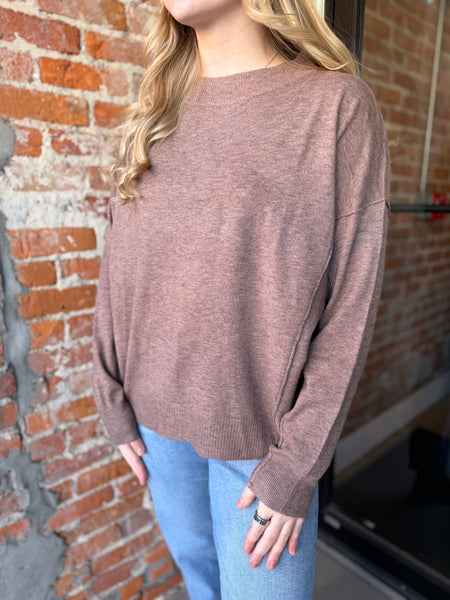 Mocha Soft Knit Crewneck Sweater